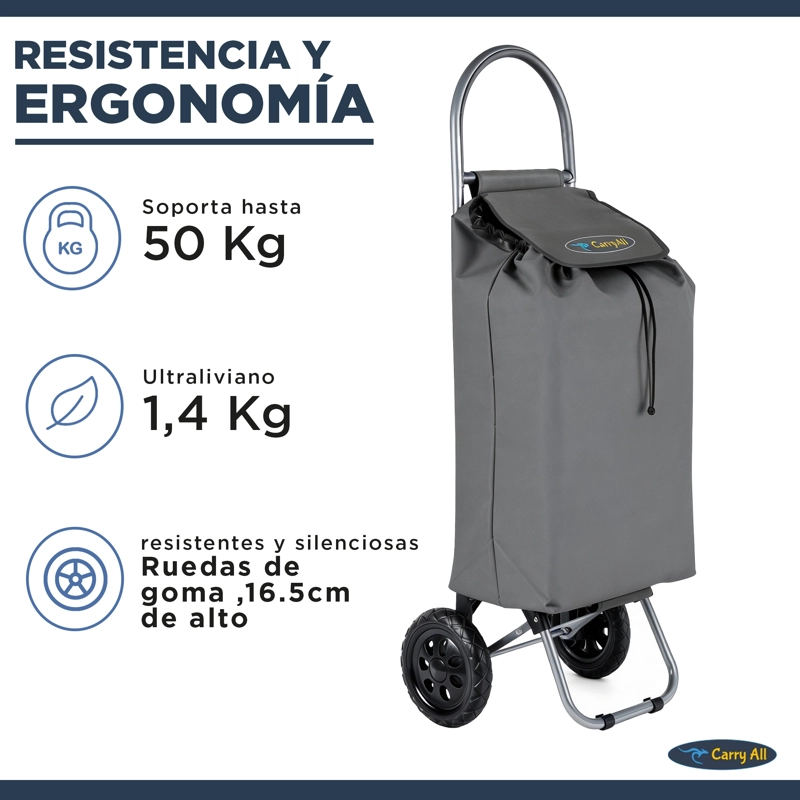 Carrito de Compras Plegable Adelaida Carro Feria Carga Yegua Gris - 6
