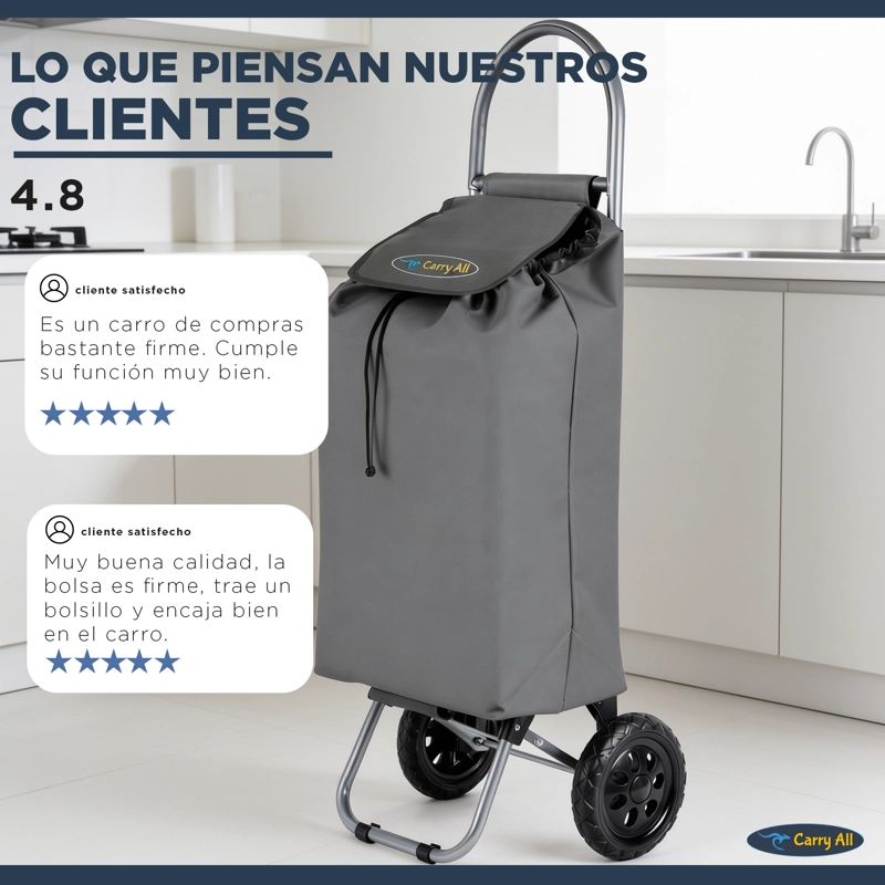 Carrito de Compras Plegable Adelaida Carro Feria Carga Yegua Gris - 9