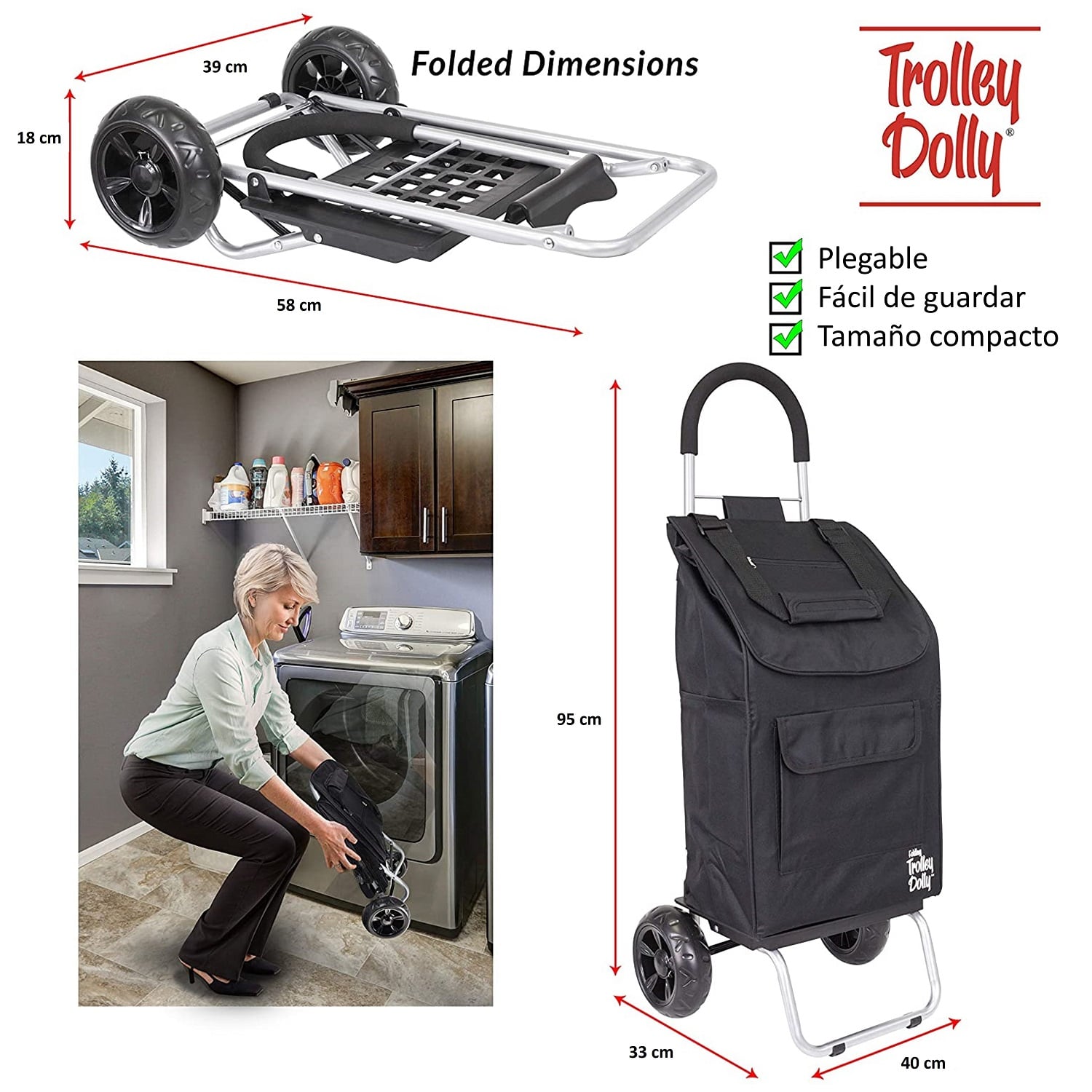 CARRITO DE COMPRAS PLEGABLE TROLLEY DOLLY CARRO FERIA YEGUA BLACK - 2