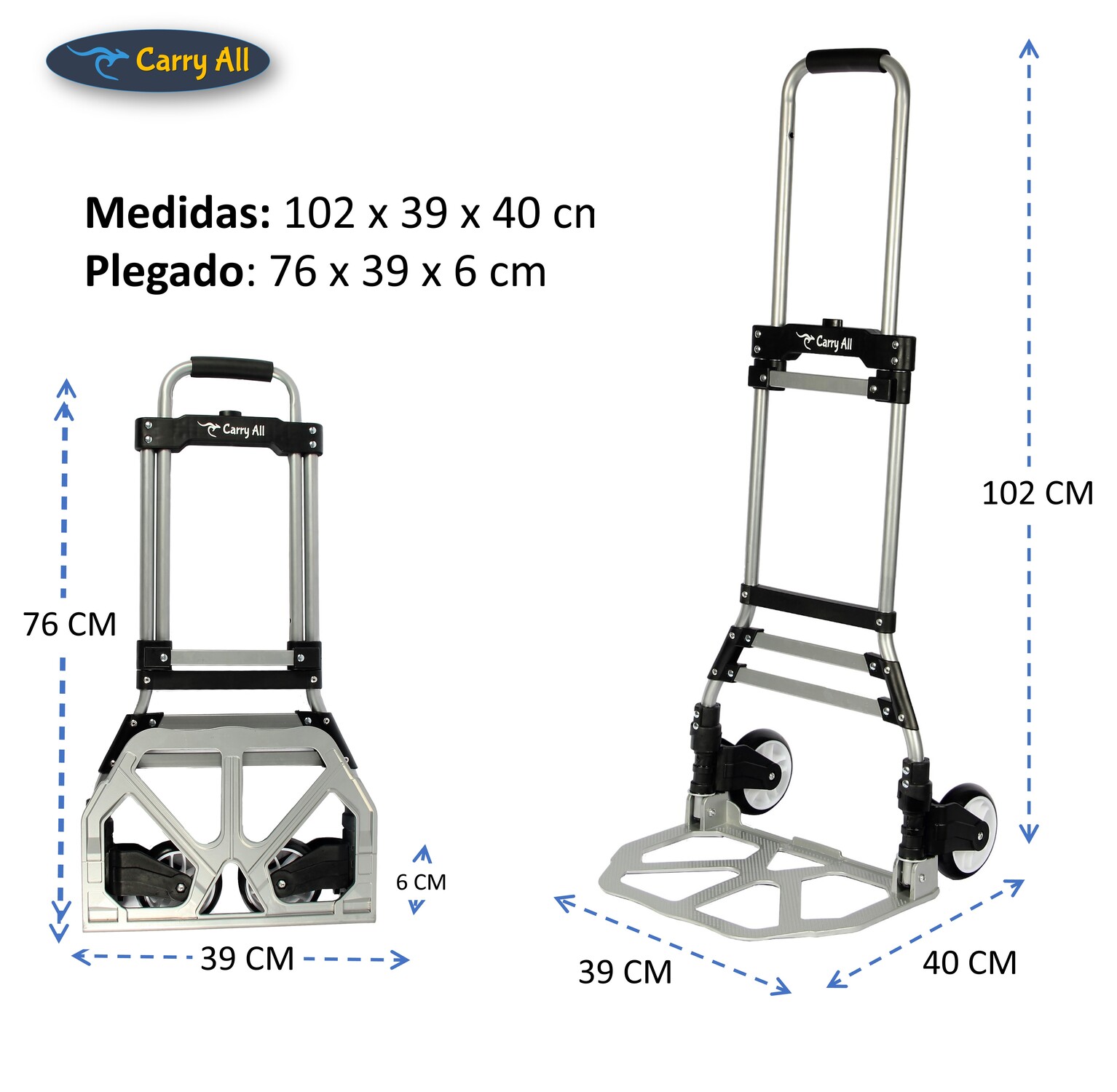CARRO DE CARGA PLEGABLE TIPO YEGUA 80 KILOS RODAMIENTOS - 2