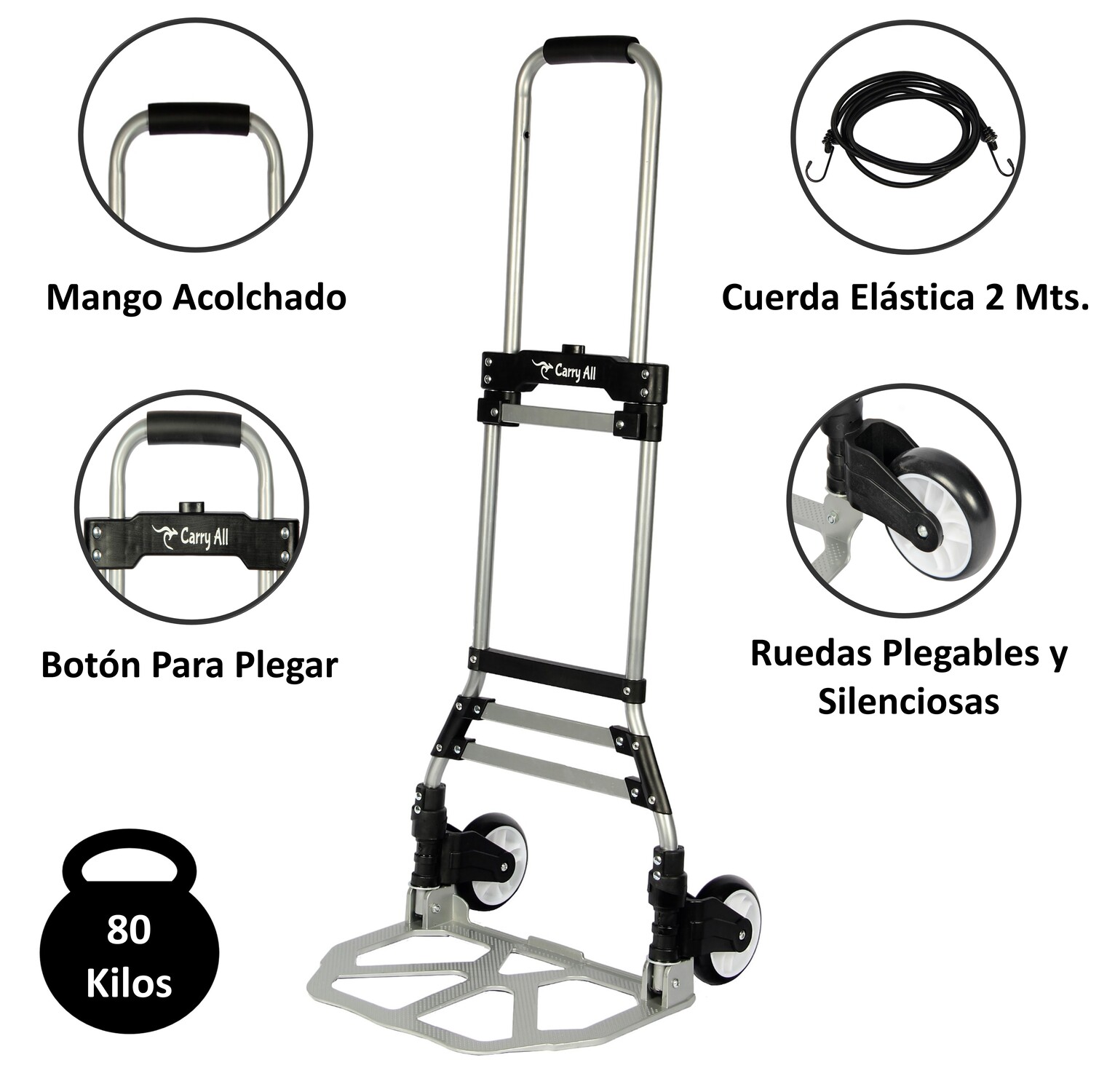 CARRO DE CARGA PLEGABLE TIPO YEGUA 80 KILOS RODAMIENTOS - 4