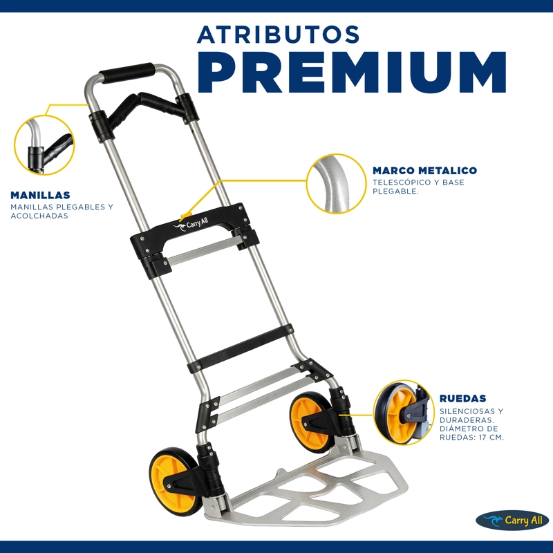 CARRO DE CARGA PLEGABLE TIPO YEGUA 150 KILOS MANILLAS - 3
