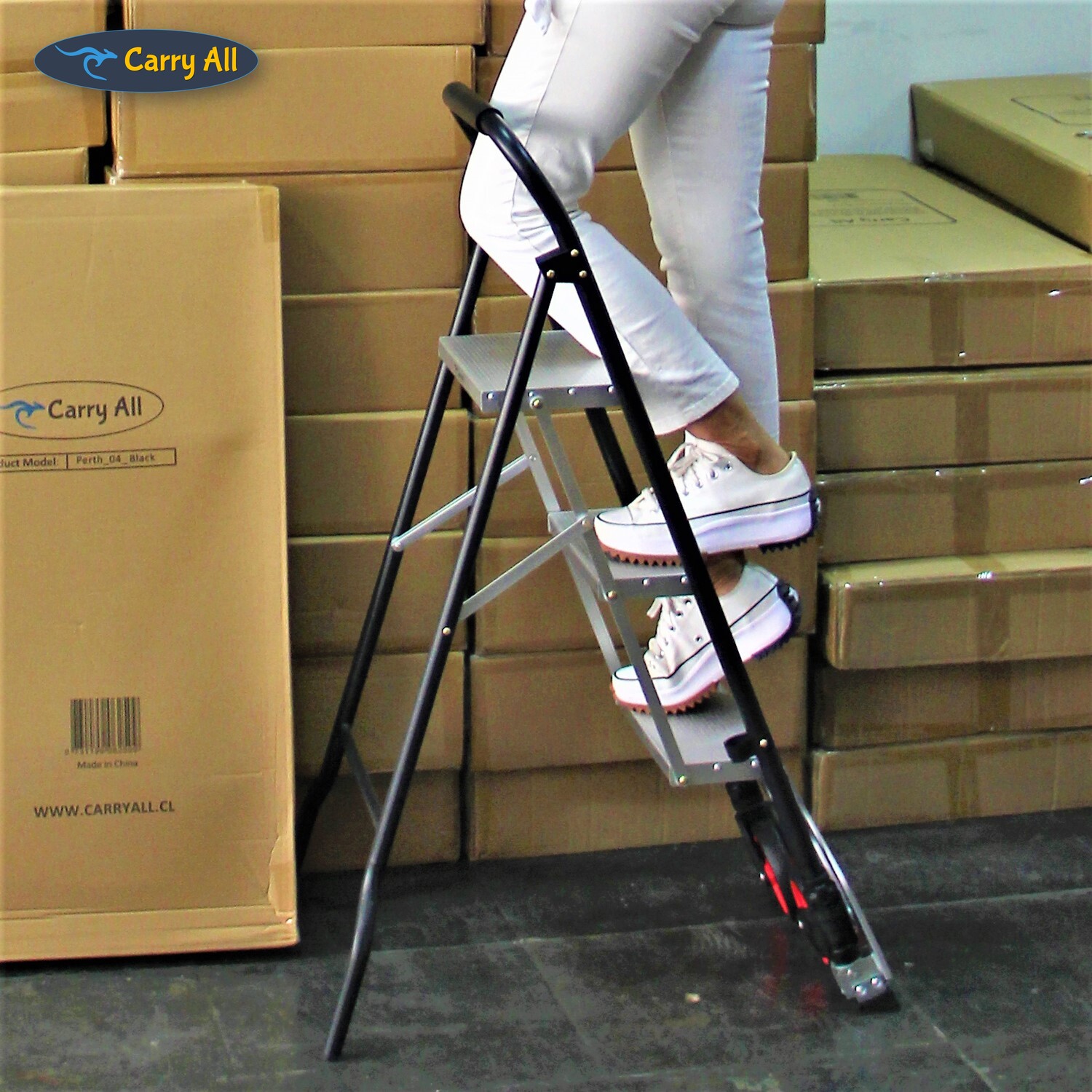 ESCALERA 3 PELDAÑOS CON CARRO DE CARGA PLEGABLE INTEGRADO - 3