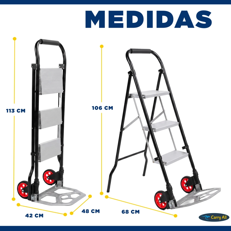ESCALERA 3 PELDAÑOS CON CARRO DE CARGA PLEGABLE INTEGRADO - 5