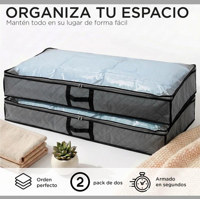 PACK 2 BOLSOS ORGANIZADORES BAJO CAMA 75 LITROS ALMACENAJE ROPA - 2