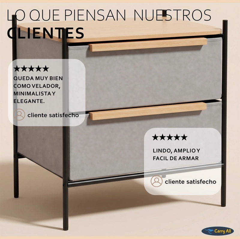 VELADOR CAJONERA 2 CAJONES LÍNEA MINIMALIST MARCO METÁLICO CUBIERTA MADERA - 10