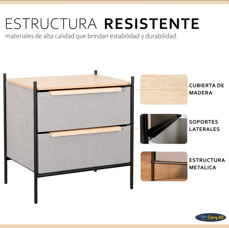 VELADOR CAJONERA 2 CAJONES LÍNEA MINIMALIST MARCO METÁLICO CUBIERTA MADERA - 3