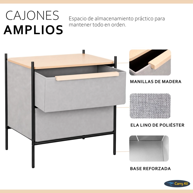 VELADOR CAJONERA 2 CAJONES LÍNEA MINIMALIST MARCO METÁLICO CUBIERTA MADERA - 4