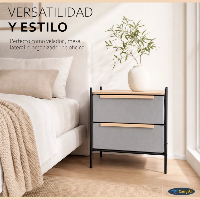 VELADOR CAJONERA 2 CAJONES LÍNEA MINIMALIST MARCO METÁLICO CUBIERTA MADERA - 6