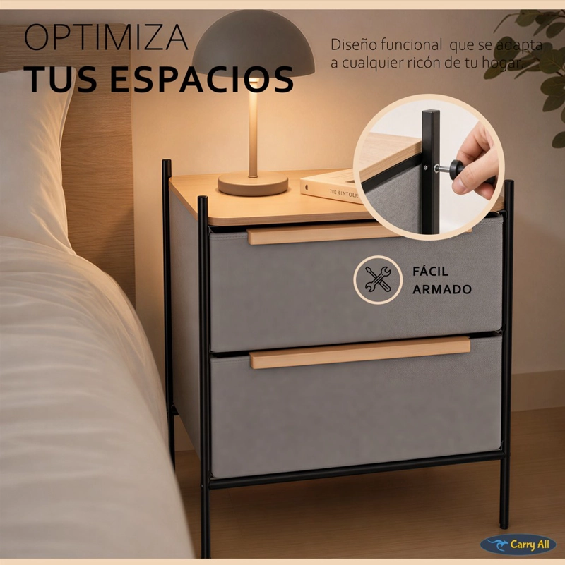 VELADOR CAJONERA 2 CAJONES LÍNEA MINIMALIST MARCO METÁLICO CUBIERTA MADERA - 7