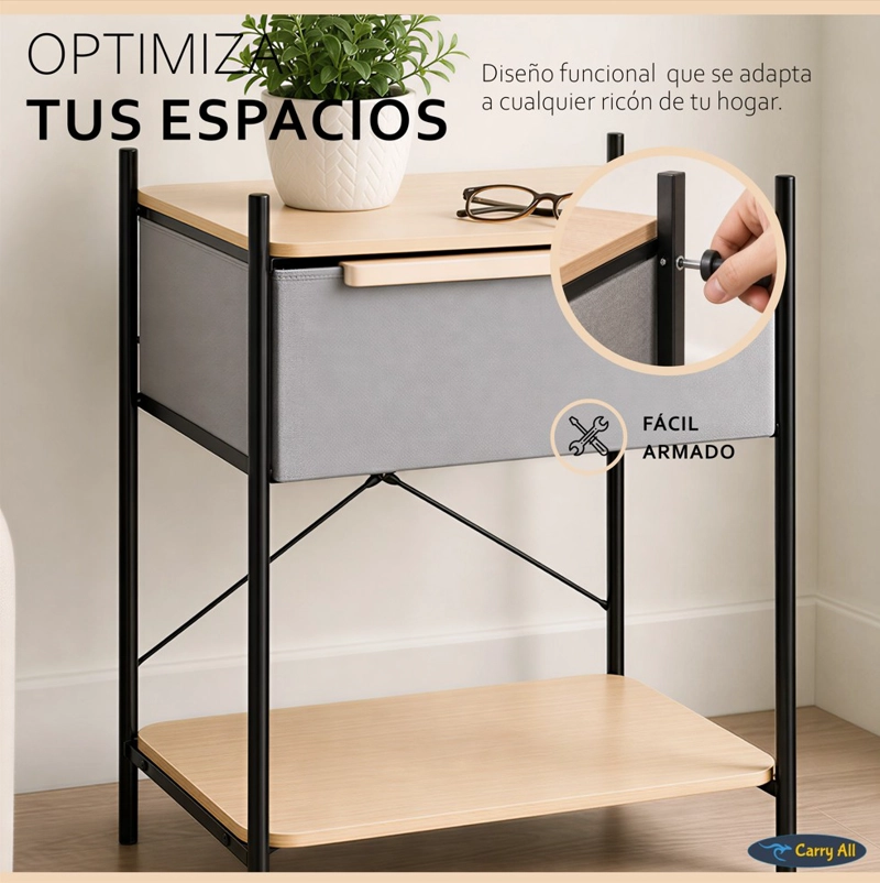 VELADOR 2 NIVELES LÍNEA MINIMALIST 1 CAJÓN MARCO METÁLICO CUBIERTA MADERA - 7