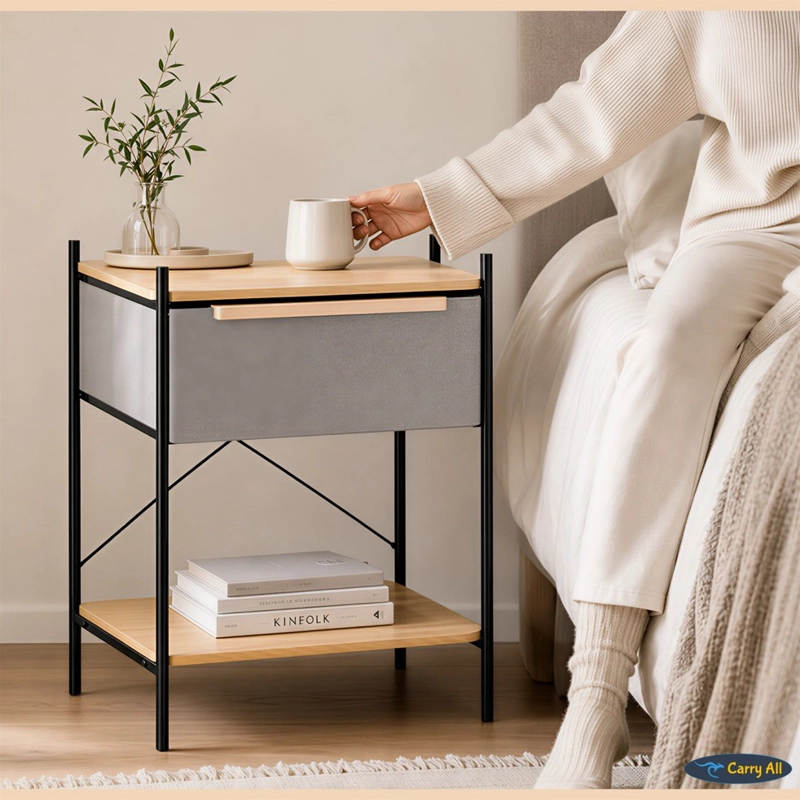 VELADOR 2 NIVELES LÍNEA MINIMALIST 1 CAJÓN MARCO METÁLICO CUBIERTA MADERA - 8