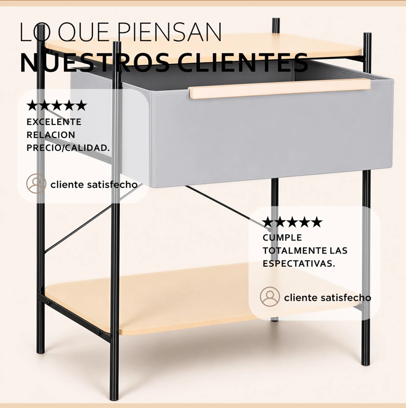 VELADOR 2 NIVELES LÍNEA MINIMALIST 1 CAJÓN MARCO METÁLICO CUBIERTA MADERA - 9