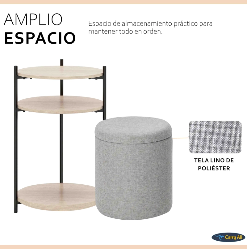 MESA CENTRO ARRIMO 3 REPISAS CON POUF MINIMALIST 2 EN 1 - 4