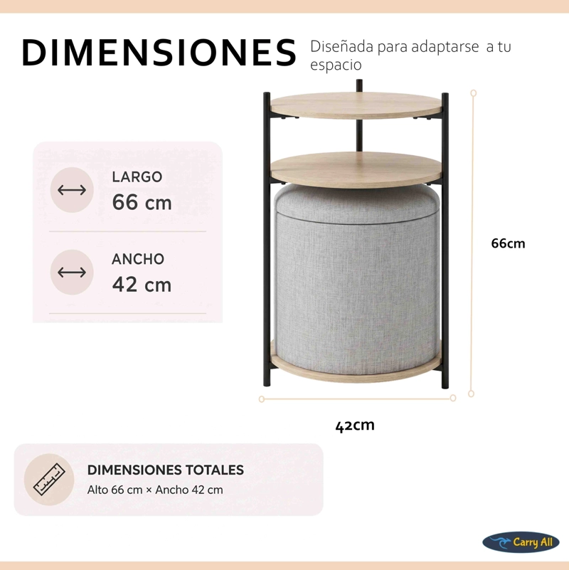 MESA CENTRO ARRIMO 3 REPISAS CON POUF MINIMALIST 2 EN 1 - 5