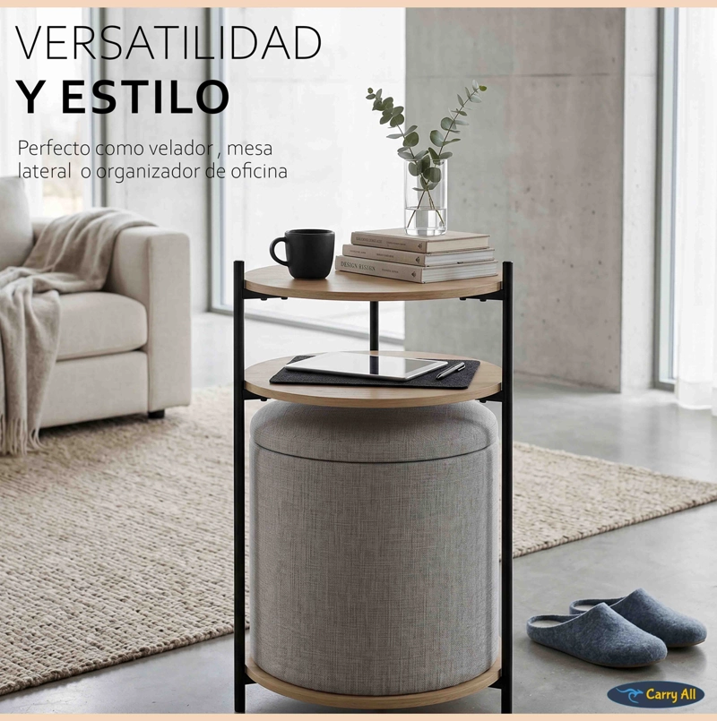 MESA CENTRO ARRIMO 3 REPISAS CON POUF MINIMALIST 2 EN 1 - 6