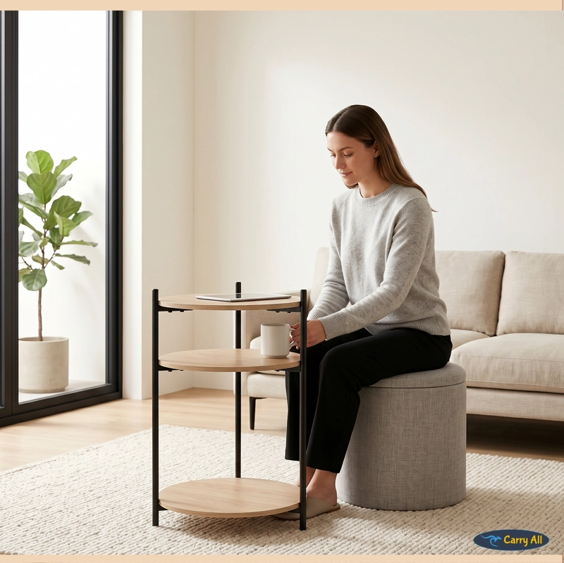 MESA CENTRO ARRIMO 3 REPISAS CON POUF MINIMALIST 2 EN 1 - 7