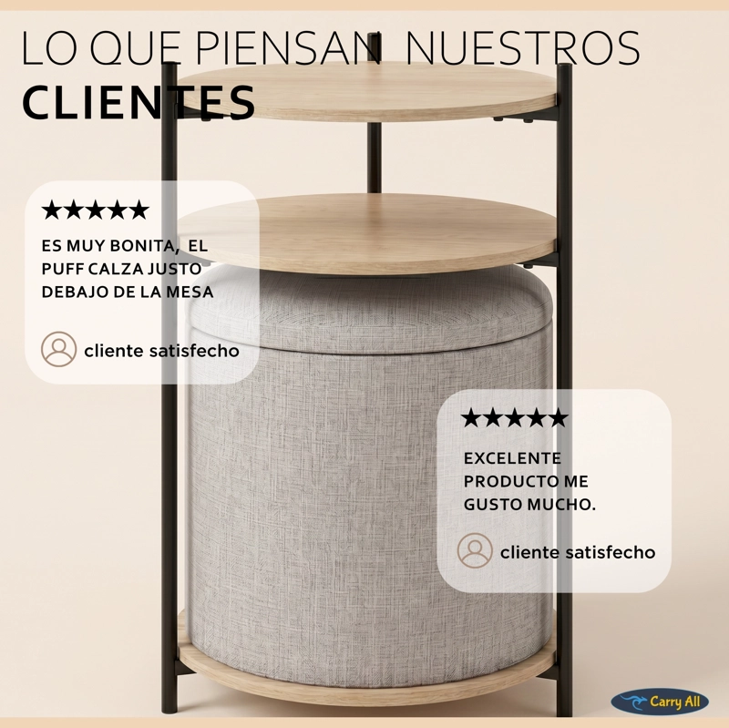 MESA CENTRO ARRIMO 3 REPISAS CON POUF MINIMALIST 2 EN 1 - 9