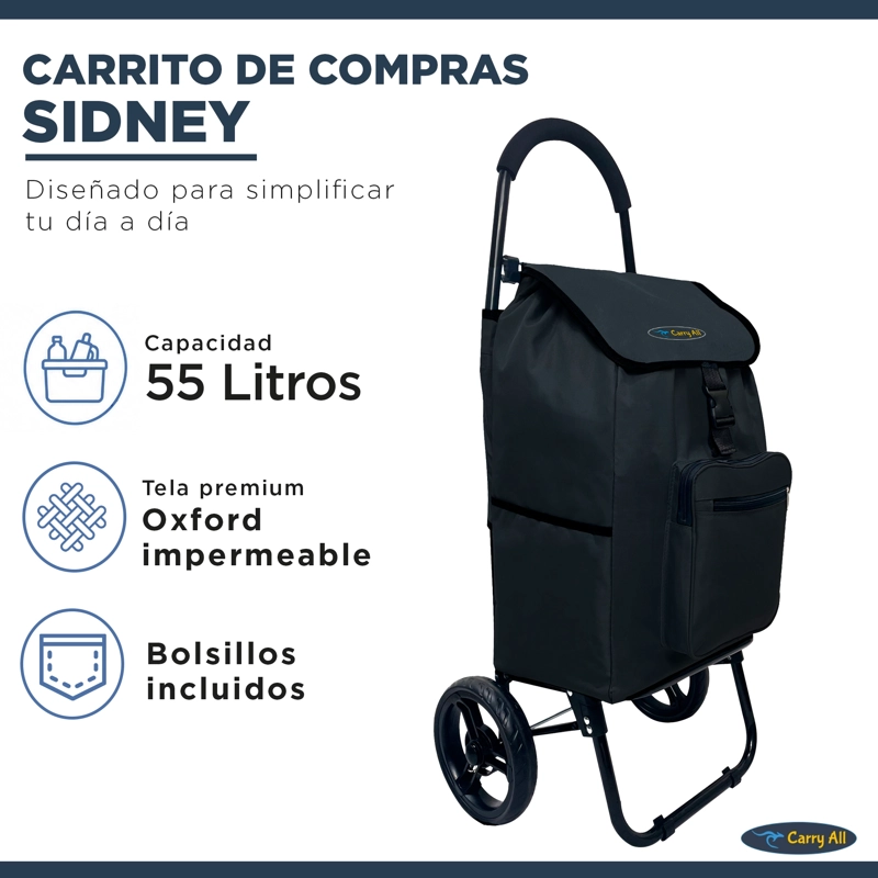 CARRO CARGA CARRY ALL SIDNEY_02_BLACK PLEGABLE SIDNEY 55 LITROS TIPO YEGUA NEGRO - 2