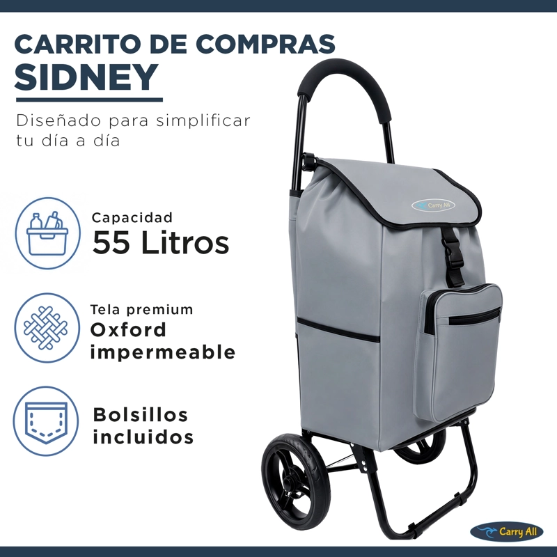 CARRITO COMPRAS CARRY ALL PLEGABLE 55 LTS SIDNEY FERIA GRIS - 2