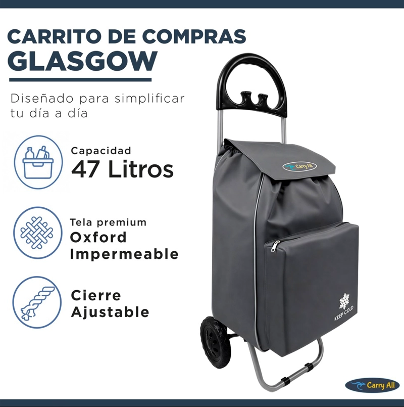 CARRITO DE COMPRAS PLEGABLE GLASGOW 47 LITROS GRIS - 2