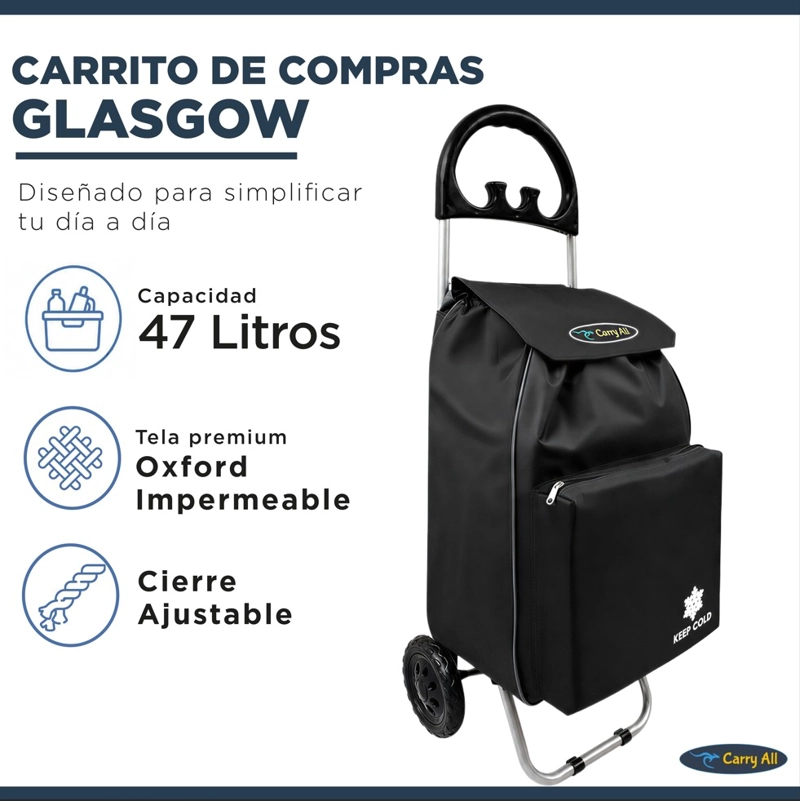 CARRITO COMPRAS CARRY ALL PLEGABLE GLASGOW 47 LITROS NEGRO - 2