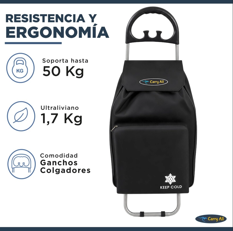 CARRITO COMPRAS CARRY ALL PLEGABLE GLASGOW 47 LITROS NEGRO - 6