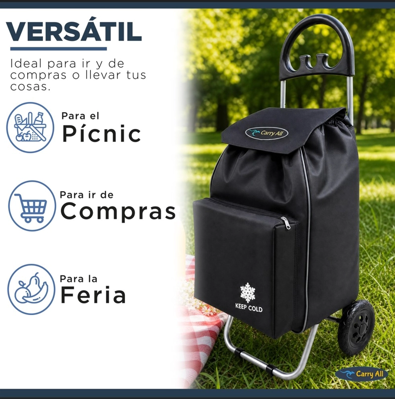 CARRITO COMPRAS CARRY ALL PLEGABLE GLASGOW 47 LITROS NEGRO - 7