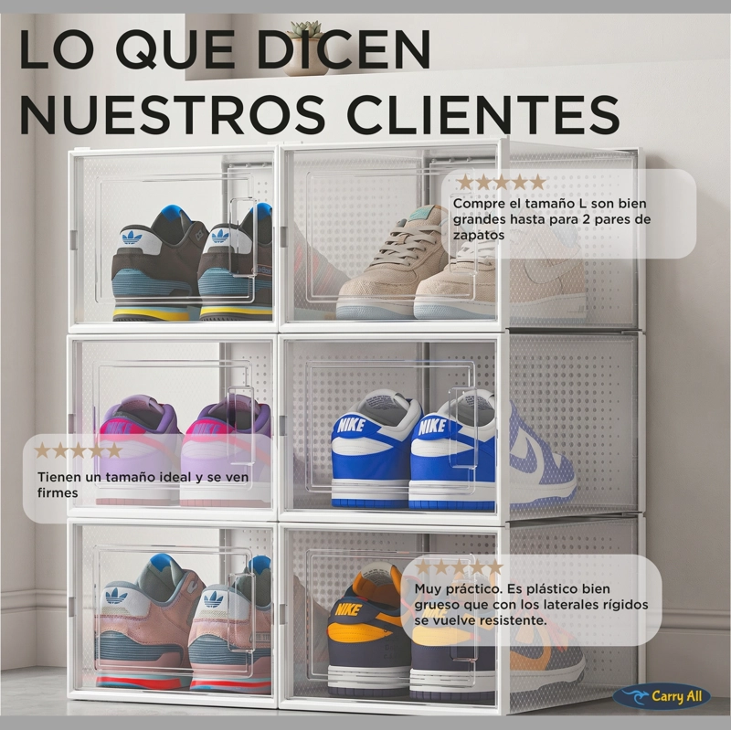 PACK 6 CAJAS ORGANIZADORAS ZAPATOS ROPA VARIOS APILABLES L - 10