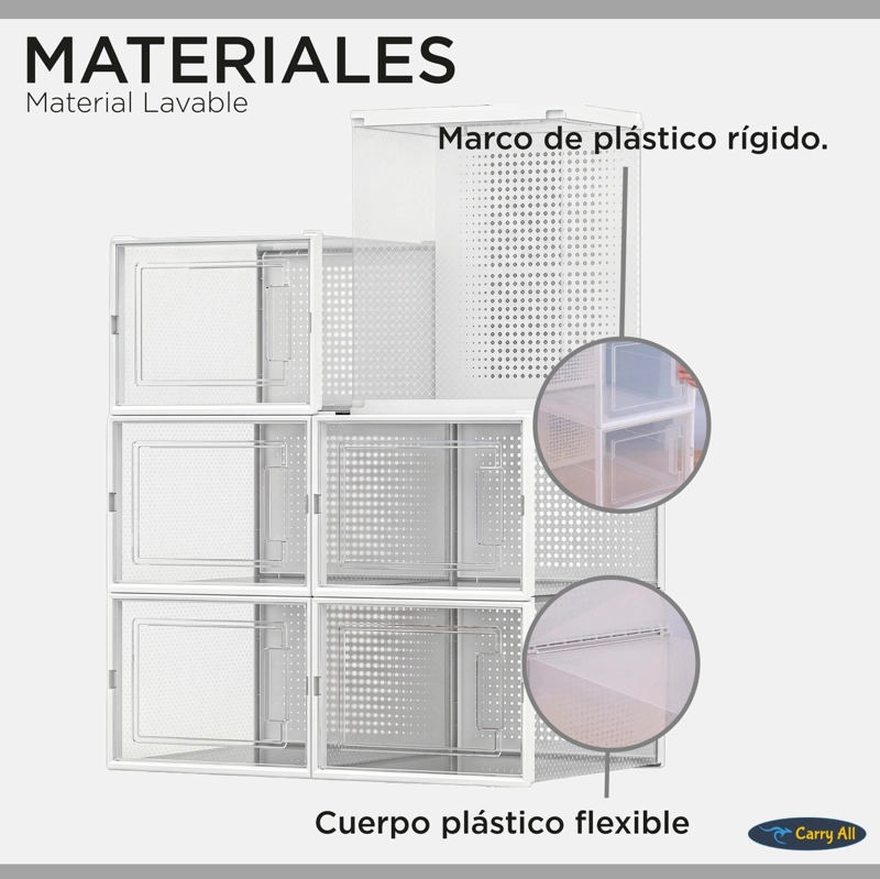 PACK 6 CAJAS ORGANIZADORAS ZAPATOS ROPA VARIOS APILABLES L - 3