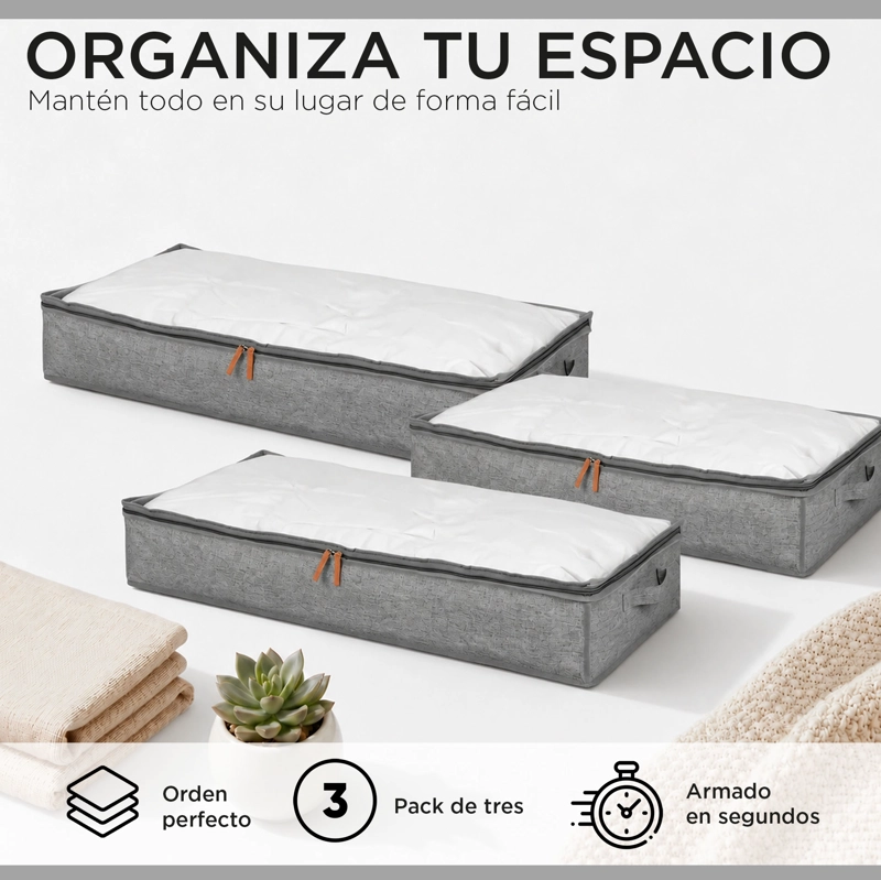 PACK 3 BOLSOS ALMACENAJE BAJO CAMA 70 LITROS - 2