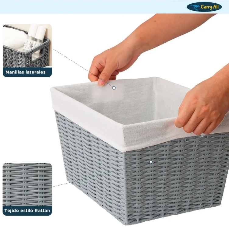 CANASTO CESTA ORGANIZADORA DECORACION CARRY ALL ESTILO RATAN  M - 5