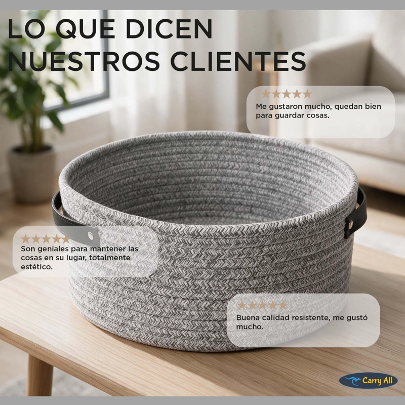 SET 2 CESTAS CANASTOS ORGANIZADORES DE ALGODON CARRY ALL TONOS GRISES GRIS - 9