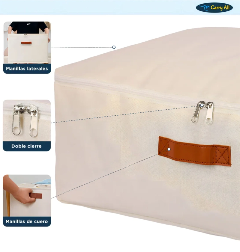 BOLSA ORGANIZADORA CARRY ALL LINO IMPERMEABLE PARA ROPA CAMA BEIGE - 3