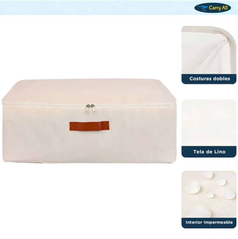 BOLSA ORGANIZADORA CARRY ALL LINO IMPERMEABLE PARA ROPA CAMA BEIGE - 4