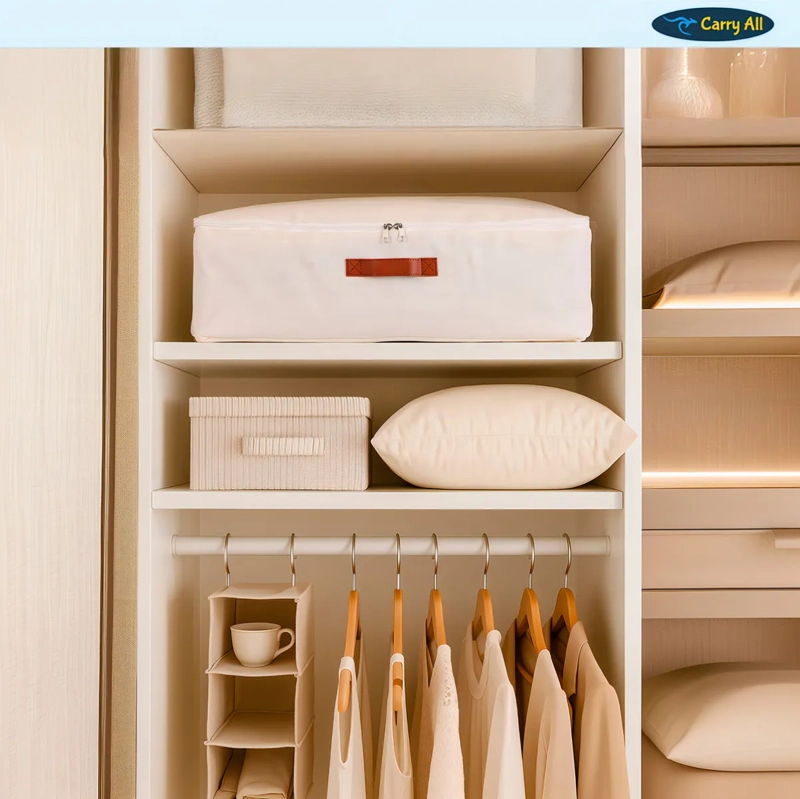 BOLSA ORGANIZADORA CARRY ALL LINO IMPERMEABLE PARA ROPA CAMA BEIGE - 6