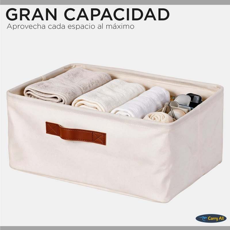 CESTA ORGANIZADORA PLEGABLE CARRY ALL DE LINO L BEIGE - 3