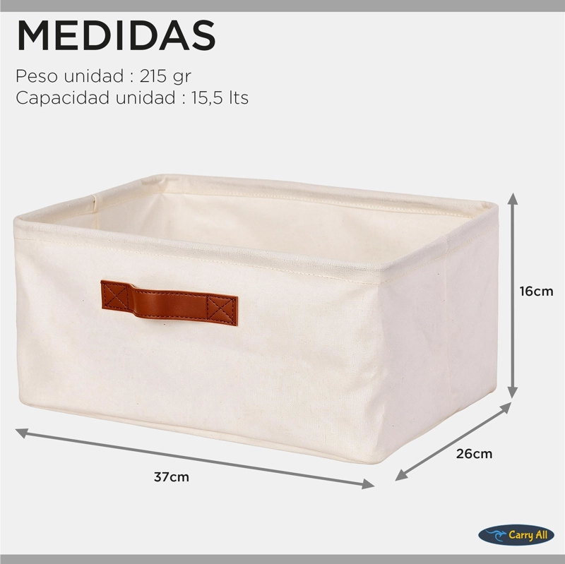 CESTA ORGANIZADORA PLEGABLE CARRY ALL DE LINO L BEIGE - 4