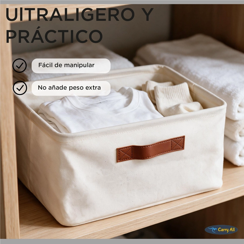 CESTA ORGANIZADORA PLEGABLE CARRY ALL DE LINO L BEIGE - 5