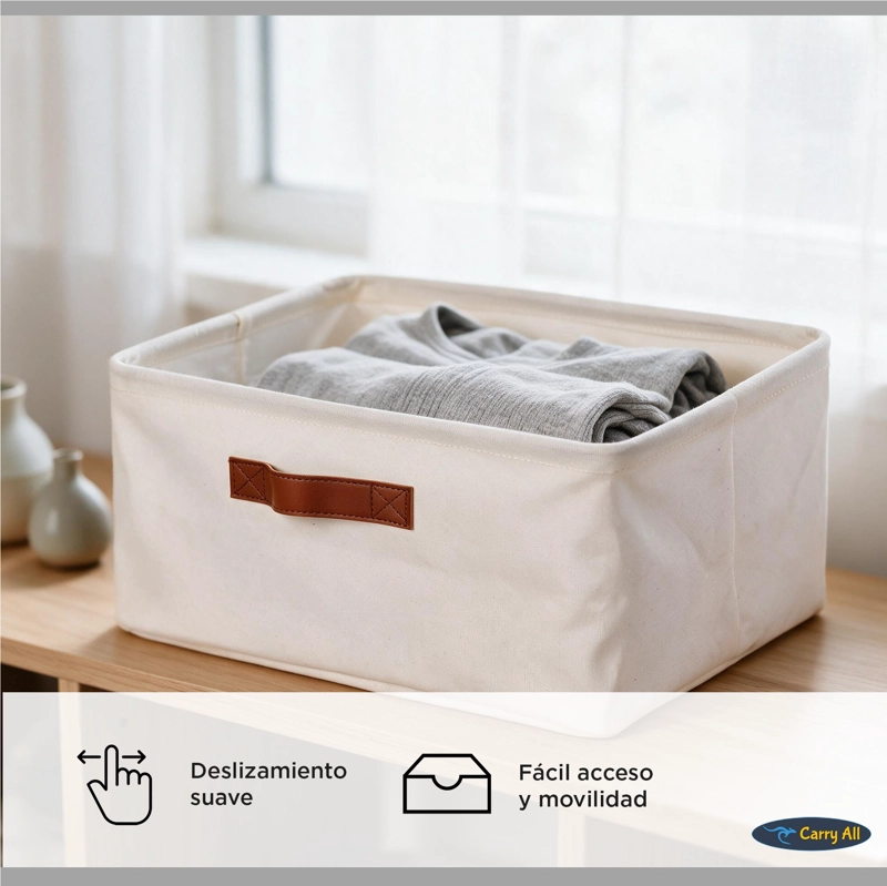 CESTA ORGANIZADORA PLEGABLE CARRY ALL DE LINO L BEIGE - 6