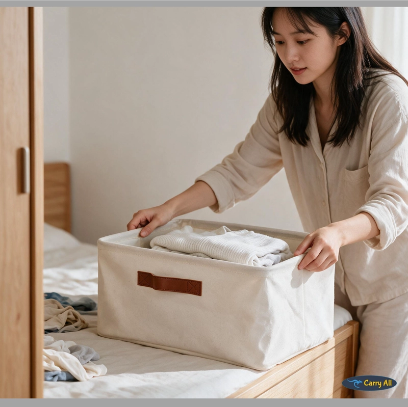CESTA ORGANIZADORA PLEGABLE CARRY ALL DE LINO L BEIGE - 8