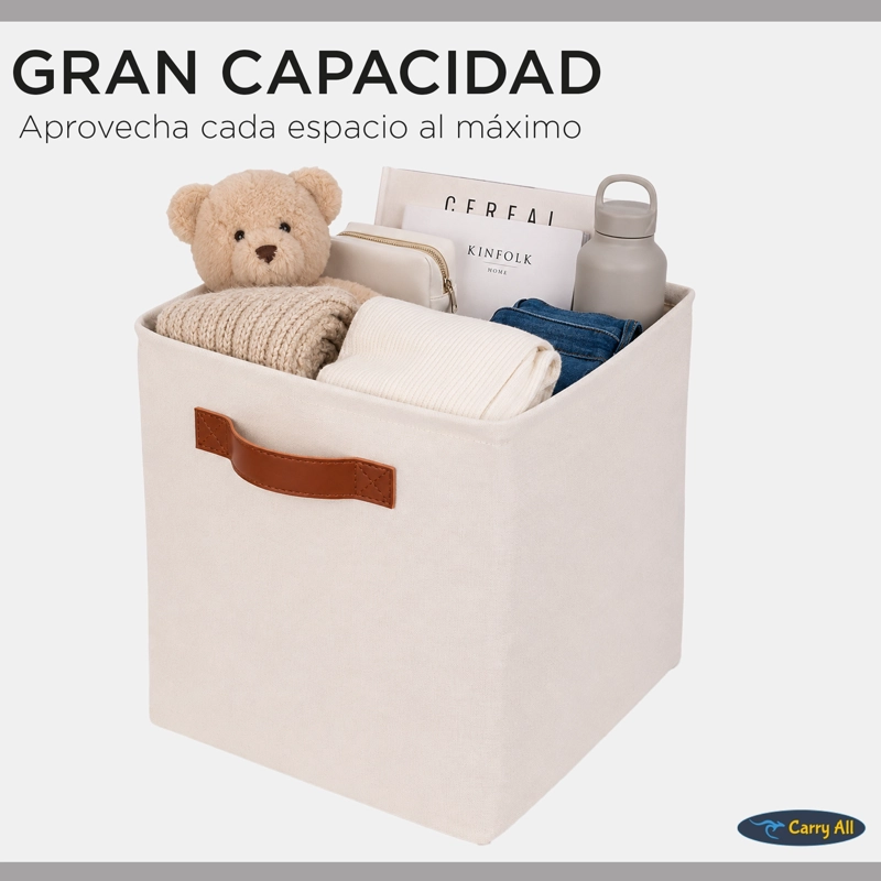 CESTA ORGANIZADORA PLEGABLE CARRY ALL DE LINO S BEIGE - 4