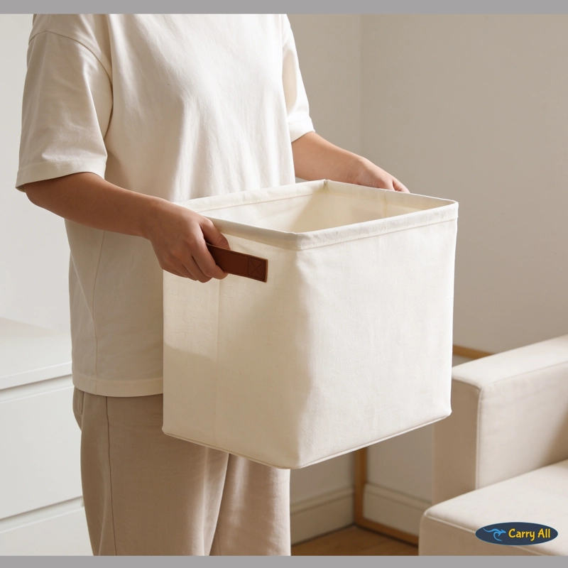 CESTA ORGANIZADORA PLEGABLE CARRY ALL DE LINO S BEIGE - 5