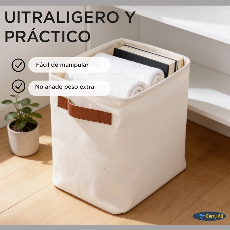 CESTA ORGANIZADORA PLEGABLE CARRY ALL DE LINO S BEIGE - 7