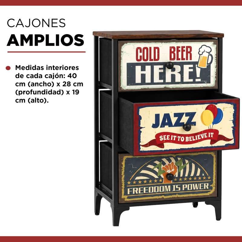 VELADOR CAJONERA VINTAGE RETRO 3 CAJONES CARRY ALL DISEÑO METALICO MATE - 5