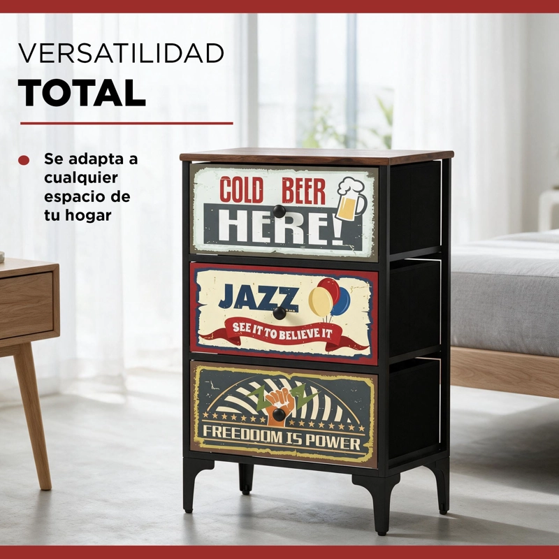 VELADOR CAJONERA VINTAGE RETRO 3 CAJONES CARRY ALL DISEÑO METALICO MATE - 7