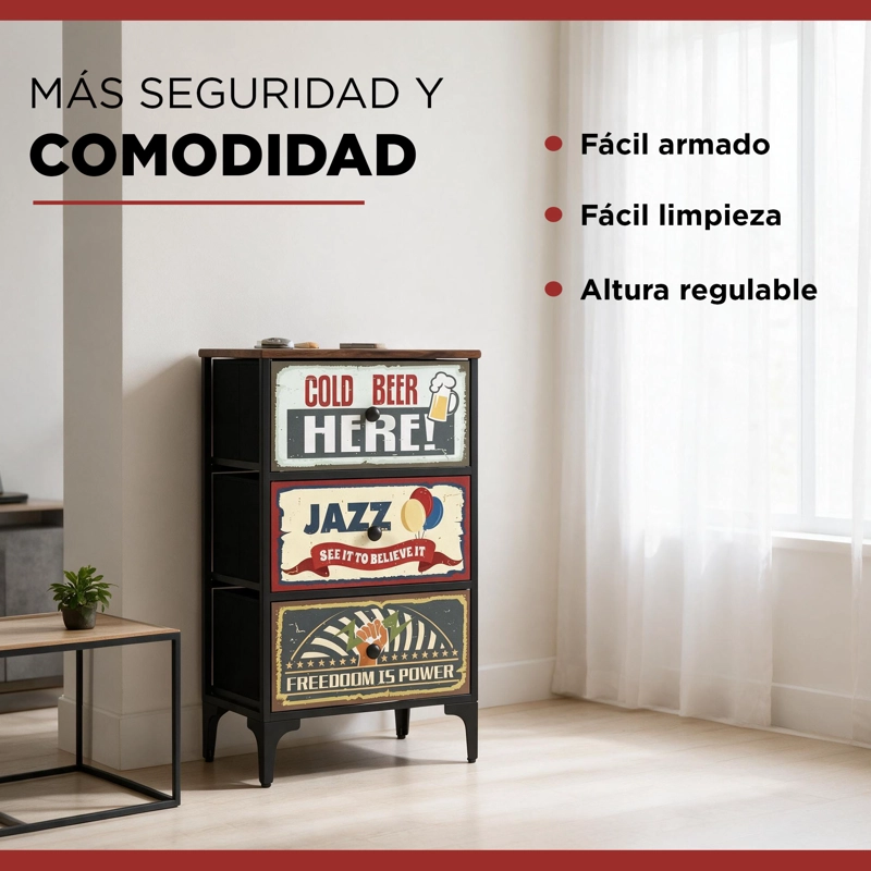 VELADOR CAJONERA VINTAGE RETRO 3 CAJONES CARRY ALL DISEÑO METALICO MATE - 8