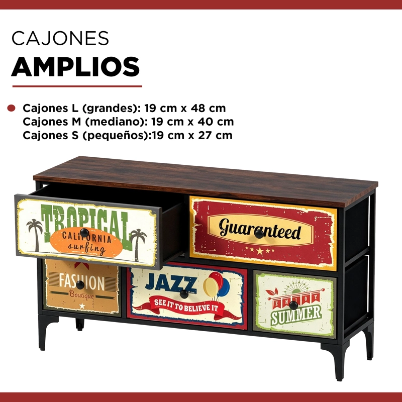 COMODA CAJONERA VINTAGE RETRO 5 CAJONES CARRY ALL DISEÑO METALICO MATE - 5