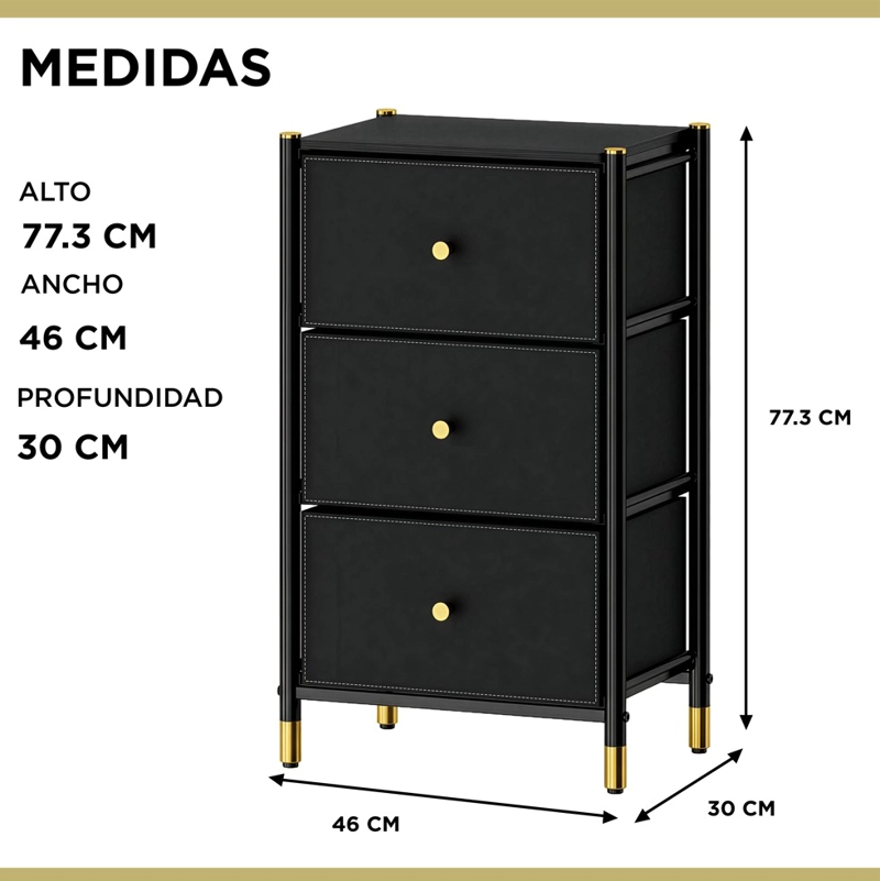 VELADOR CAJONERA 3 CAJONES ARMAZON METAL CUBIERTA MADERA CAJONES ECO CUERO - 4