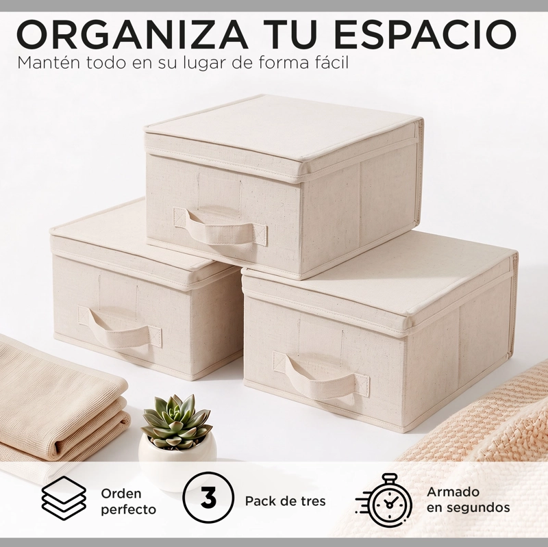 Cajas Organizadoras Carry All 15 Litros Pack 3 Plegables Con Tapa Ropa Closet - 2